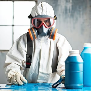 Worker wearing respiratory protective equipment