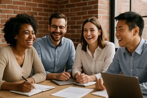 Workers in a meeting all smiles-1