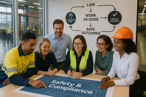 photographic A modern Australian workplace scene inside a bright glasswalled office and adjacent industrial floor In the foreground a diverse group of-2