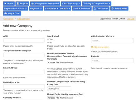 Contractor safety compliance software